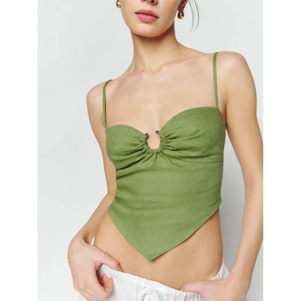 Reformation Sansa Linen Top Avocado Green 2